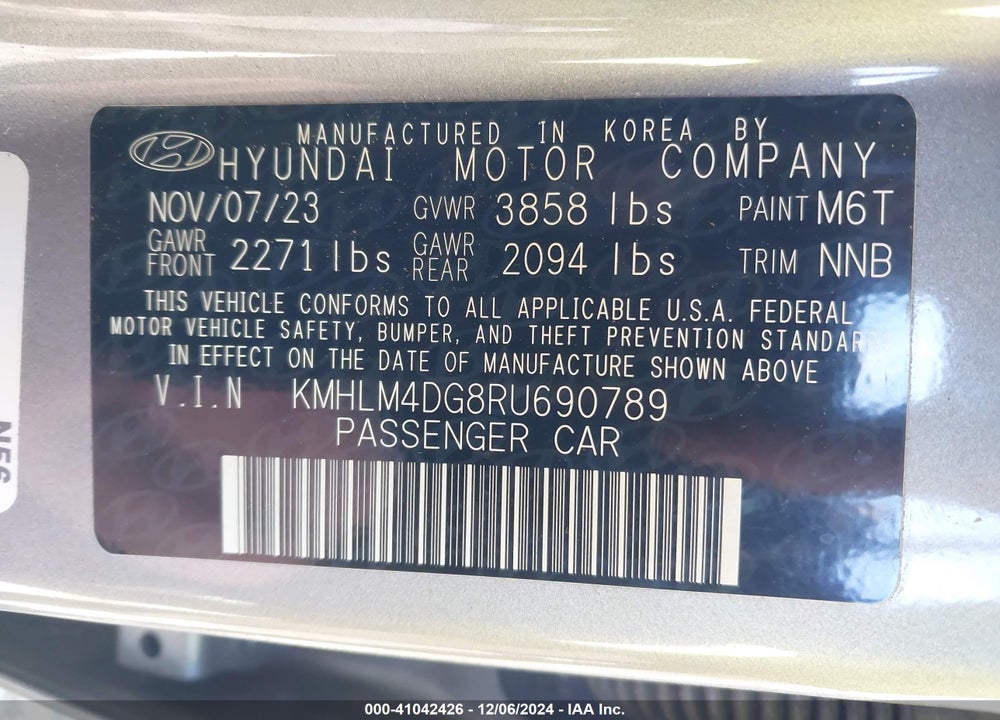 2024 HYUNDAI ELANTRA SEL VIN: KMHLM4DG8RU690789