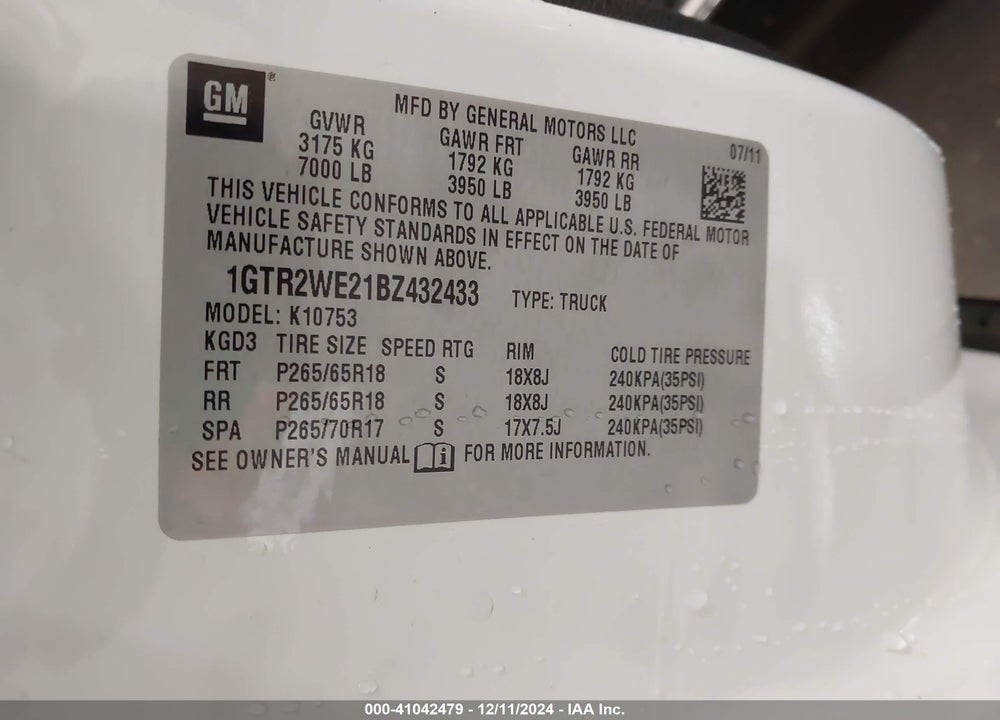 2011 GMC SIERRA 1500 SLT VIN: 1GTR2WE21BZ432433