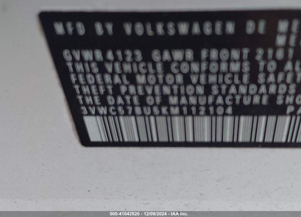 2019 VOLKSWAGEN JETTA VIN: 3VWC57BU5KM112104