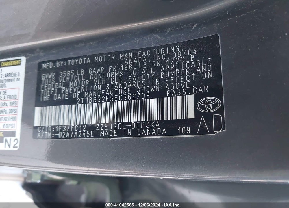 2005 TOYOTA COROLLA S VIN: 2T1BR32E55C366798