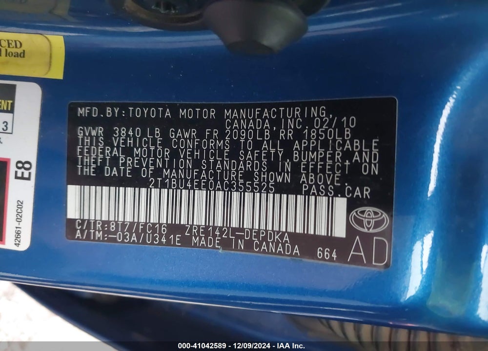 2010 TOYOTA COROLLA LE VIN: 2T1BU4EE0AC355525