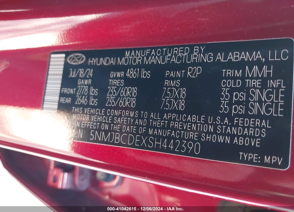2025 HYUNDAI TUCSON SEL VIN: 5NMJBCDEXSH442390