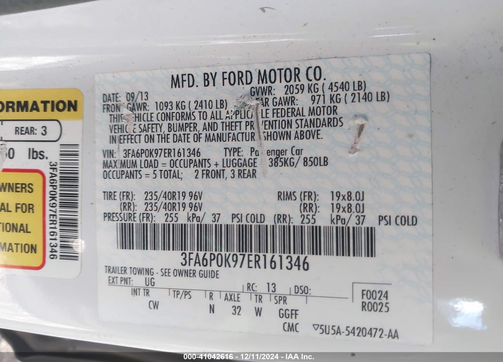 2014 FORD FUSION TITANIUM VIN: 3FA6P0K97ER161346