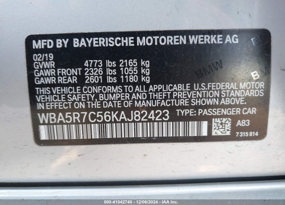 2019 BMW 330I VIN: WBA5R7C56KAJ82423