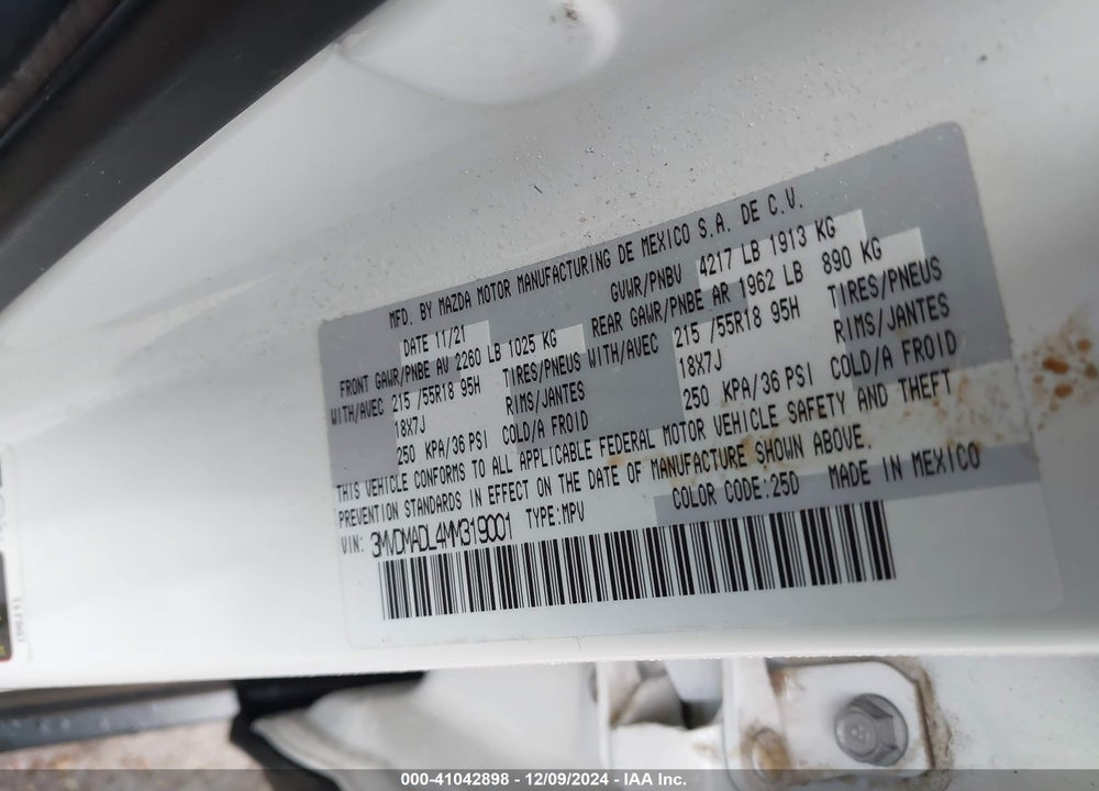 2021 MAZDA CX-30 VIN: 3MVDMADL4MM319001