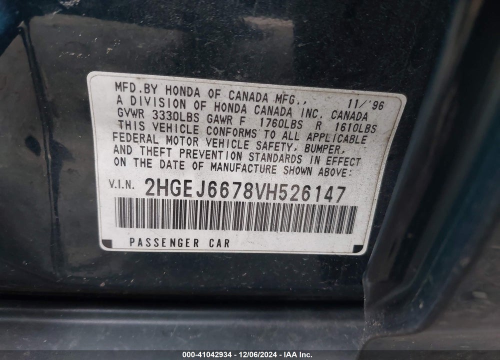1997 HONDA CIVIC LX VIN: 2HGEJ6678VH526147