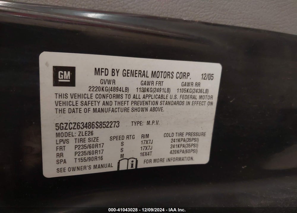 2006 SATURN VUE V6 VIN: 5GZCZ63486S852273