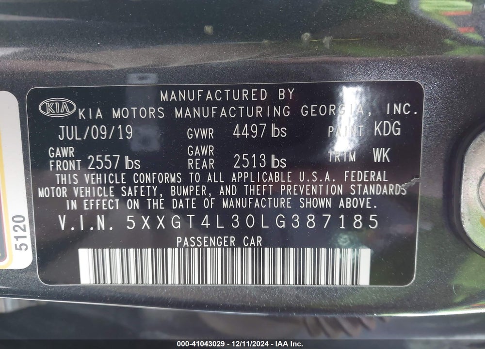 2020 KIA OPTIMA LX VIN: 5XXGT4L30LG387185