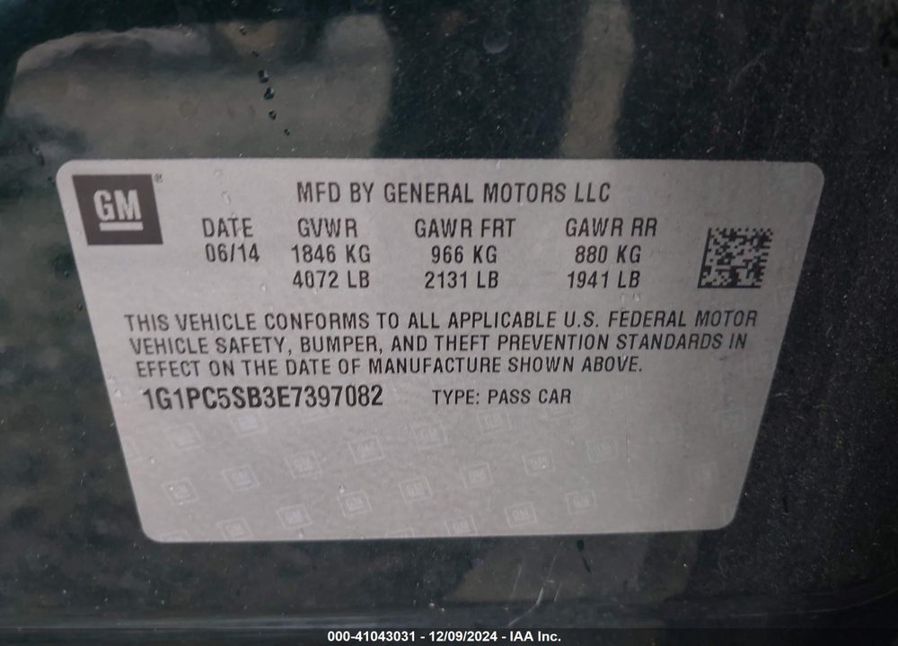 2014 CHEVROLET CRUZE 1LT AUTO VIN: 1G1PC5SB3E7397082