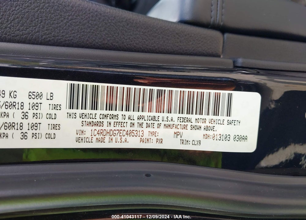 2014 DODGE DURANGO LIMITED VIN: 1C4RDHDG7EC405313
