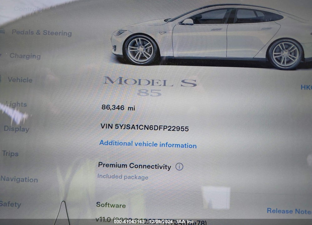 2013 TESLA MODEL S VIN: 5YJSA1CN6DFP22955