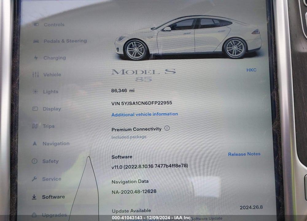 2013 TESLA MODEL S VIN: 5YJSA1CN6DFP22955