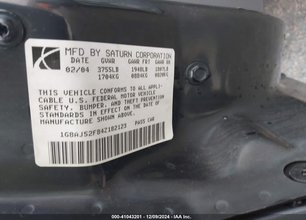 2004 SATURN ION 2 VIN: 1G8AJ52F84Z182123