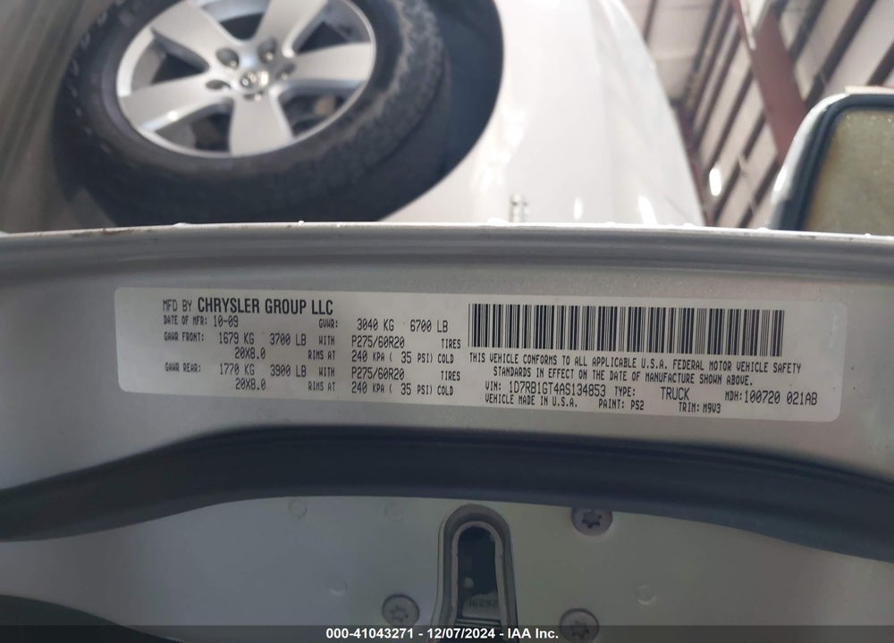 2010 DODGE RAM 1500 SLT/SPORT/TRX VIN: 1D7RB1GT4AS134853