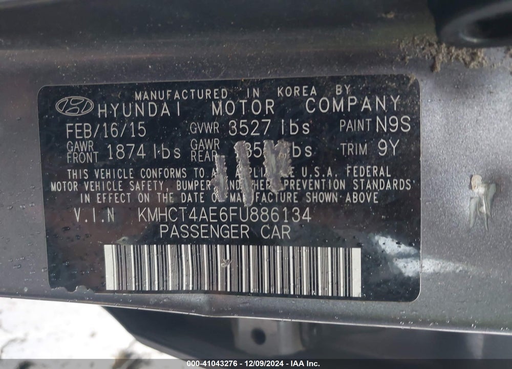 2015 HYUNDAI ACCENT GLS VIN: KMHCT4AE6FU886134
