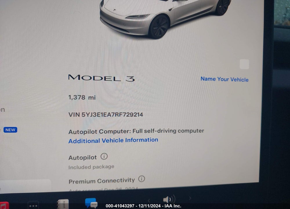 2024 TESLA MODEL 3 VIN: 5YJ3E1EA7RF729214