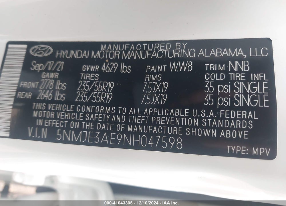 2022 HYUNDAI TUCSON LIMITED VIN: 5NMJE3AE9NH047598