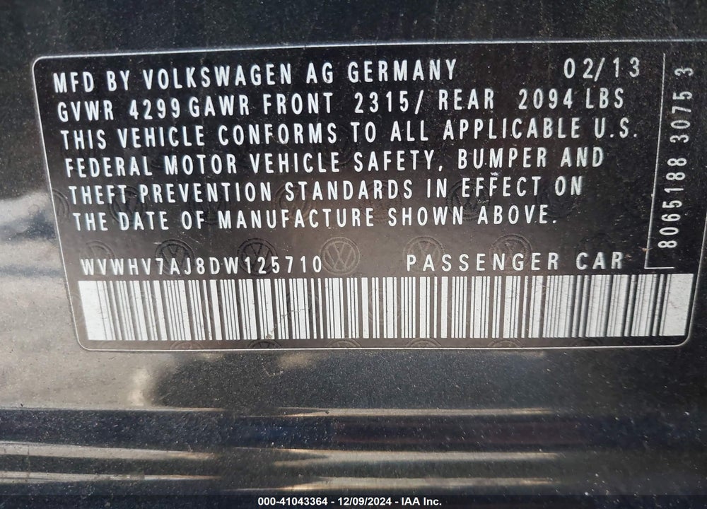 2013 VOLKSWAGEN GTI WOLFSBURG EDITION VIN: WVWHV7AJ8DW125710