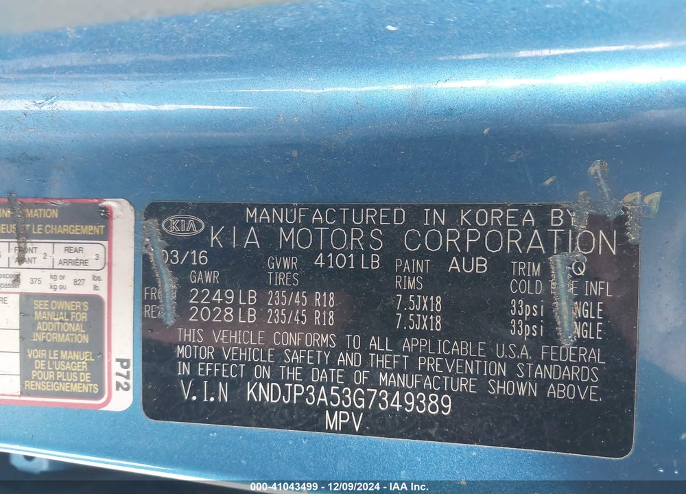 2016 KIA SOUL VIN: KNDJP3A53G7349389