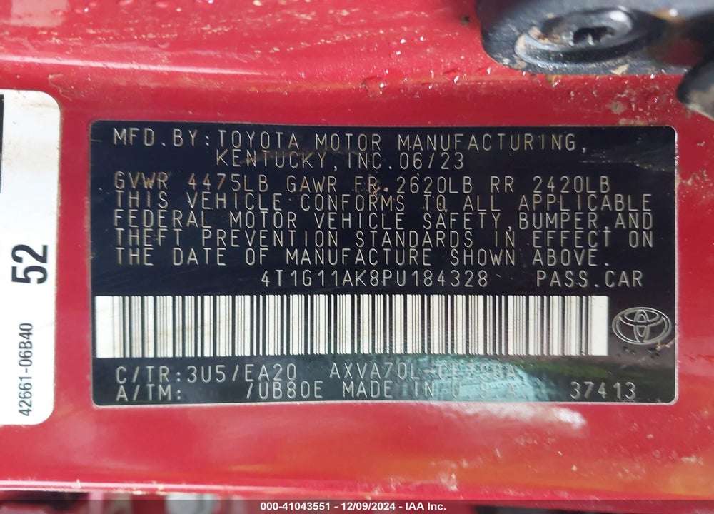 2023 TOYOTA CAMRY SE VIN: 4T1G11AK8PU184328