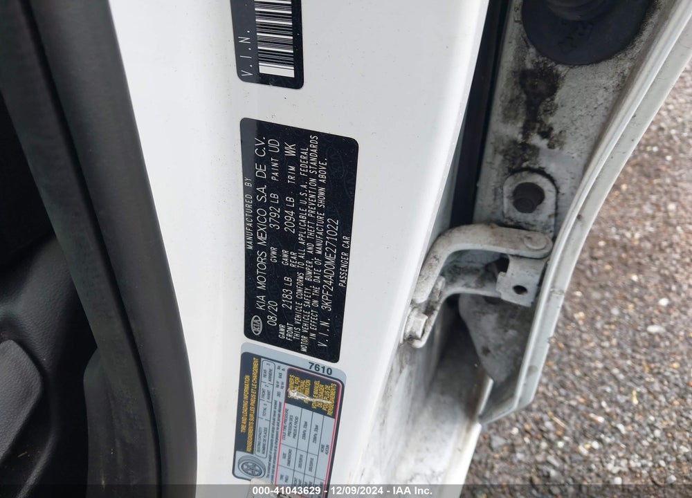 2021 KIA FORTE LXS VIN: 3KPF24AD0ME271022