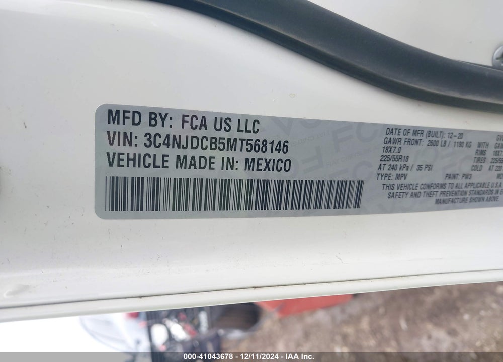 2021 JEEP COMPASS LIMITED 4X4 VIN: 3C4NJDCB5MT568146
