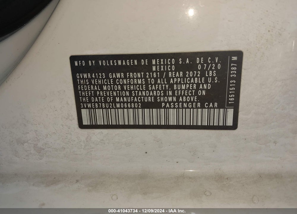 2020 VOLKSWAGEN JETTA 1.4T SEL VIN: 3VWEB7BU2LM066802