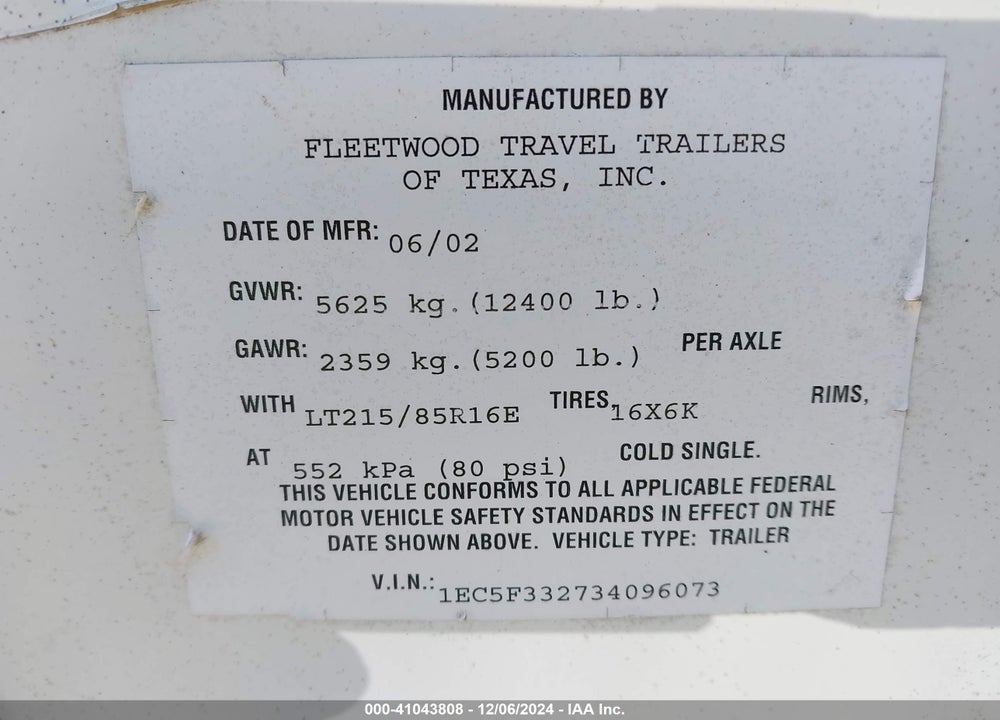 2003 FLEETWOOD PROWLER VIN: 1EC5F332734096073