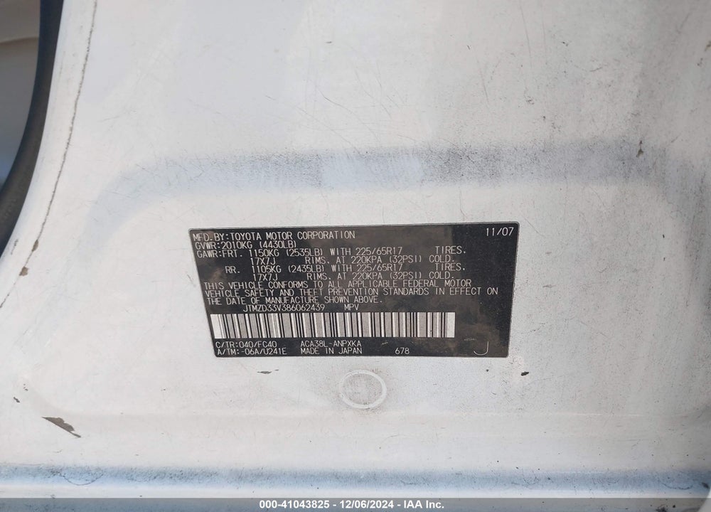 2008 TOYOTA RAV4 VIN: JTMZD33V386062439