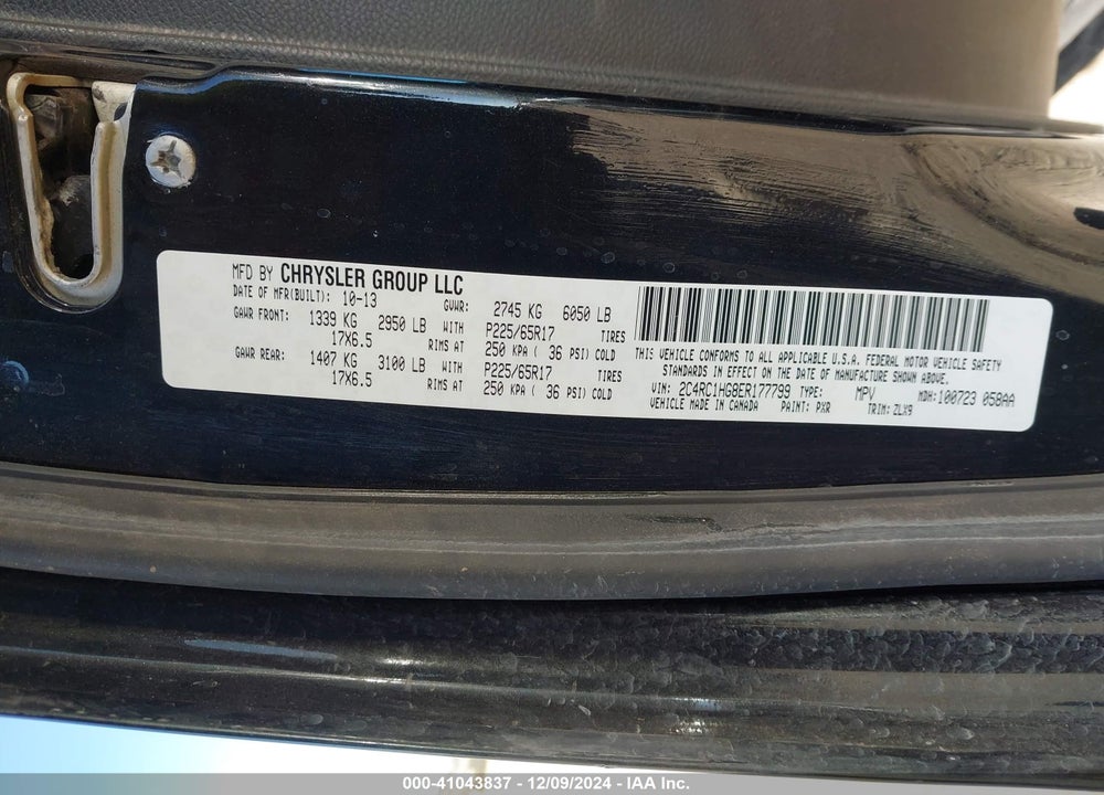 2014 CHRYSLER TOWN & COUNTRY S VIN: 2C4RC1HG8ER177799