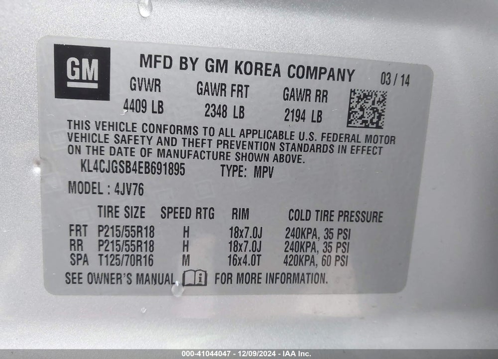 2014 BUICK ENCORE LEATHER VIN: KL4CJGSB4EB691895