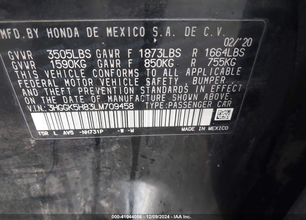 2020 HONDA FIT EX VIN: 3HGGK5H83LM709458