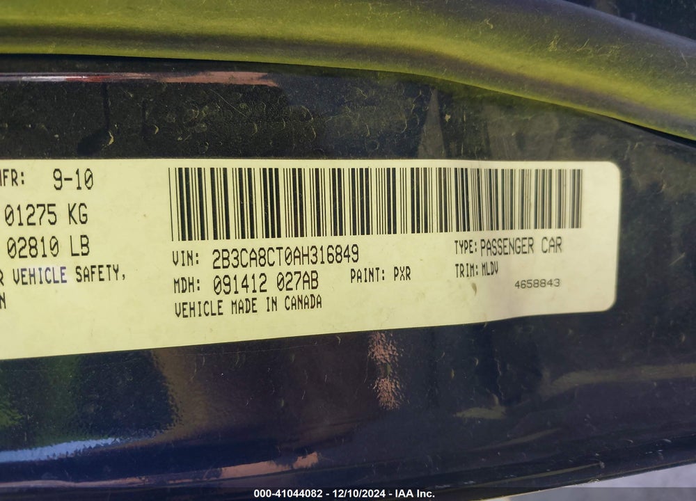 2010 DODGE CHARGER R/T VIN: 2B3CA8CT0AH316849