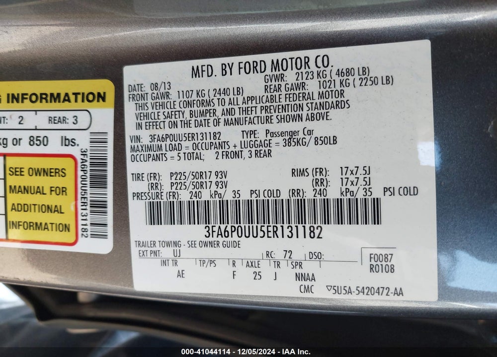 2014 FORD FUSION HYBRID VIN: 3FA6P0UU5ER131182