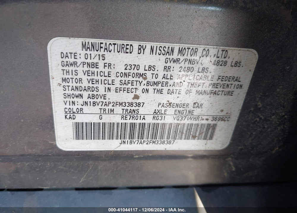 2015 INFINITI Q50 PREMIUM VIN: JN1BV7AP2FM338387