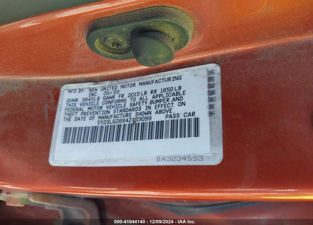2004 PONTIAC VIBE VIN: 5Y2SL628X4Z403099