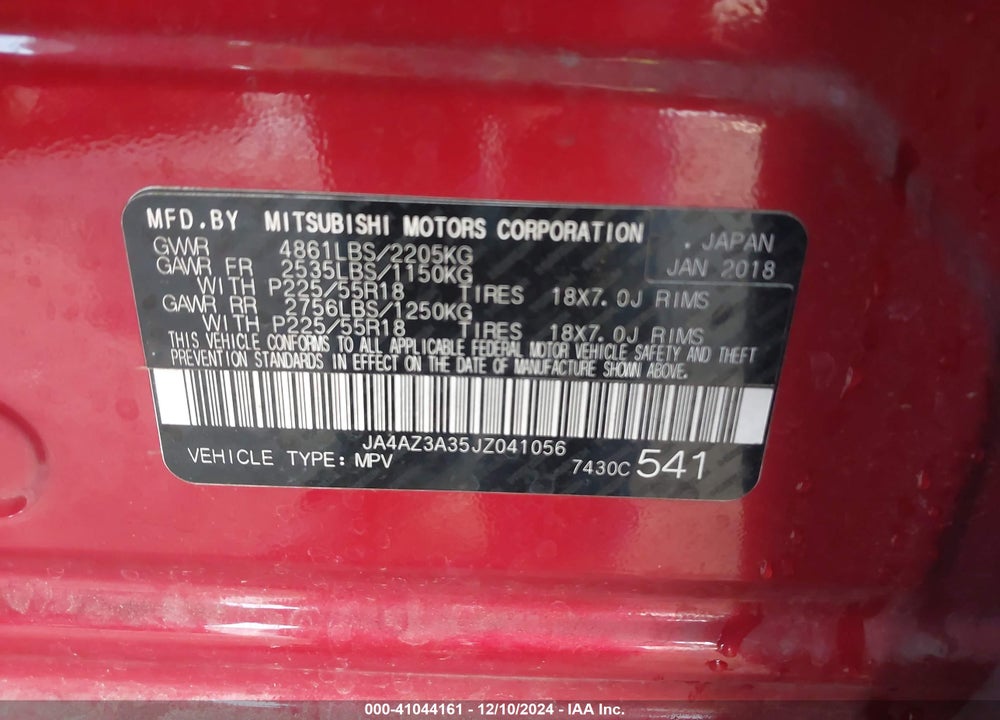 2018 MITSUBISHI OUTLANDER SE VIN: JA4AZ3A35JZ041056