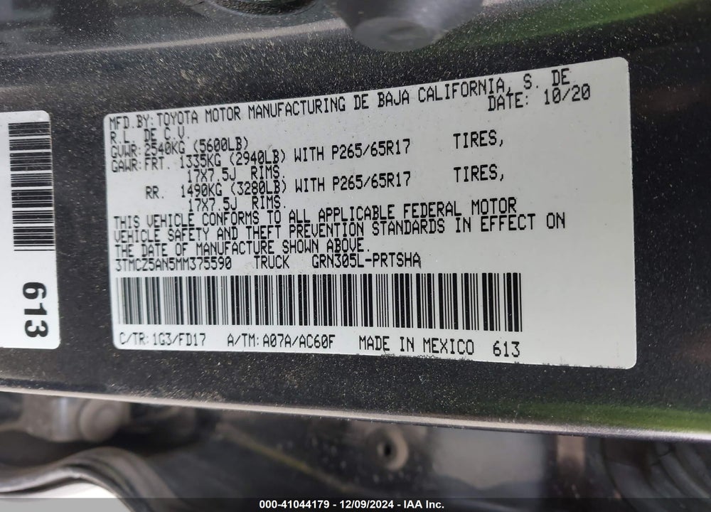 2021 TOYOTA TACOMA VIN: 3TMCZ5AN5MM375590