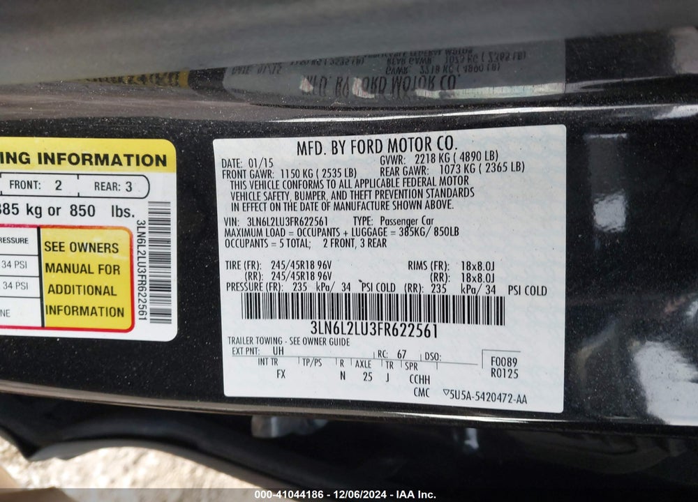 2015 LINCOLN MKZ HYBRID VIN: 3LN6L2LU3FR622561