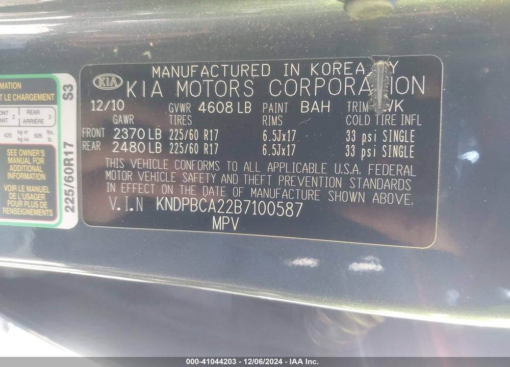 2011 KIA SPORTAGE LX VIN: KNDPBCA22B7100587