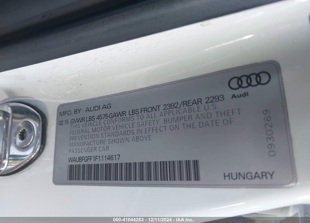 2015 AUDI A3 VIN: WAUBFGFF1F1114617