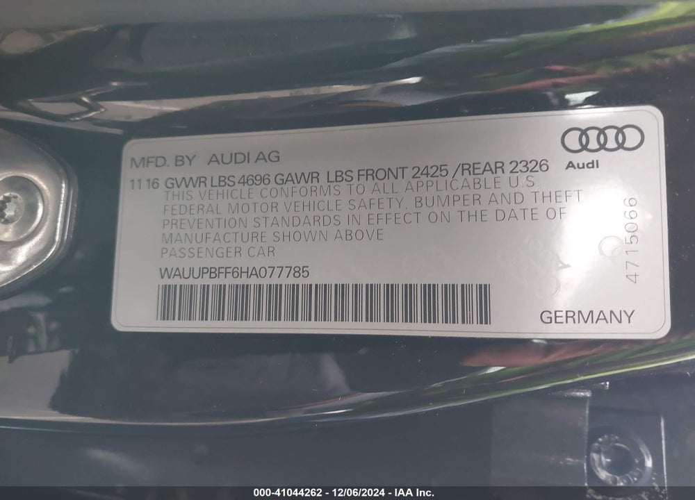 2017 AUDI A3 E-TRON 1.4T PREMIUM VIN: WAUUPBFF6HA077785