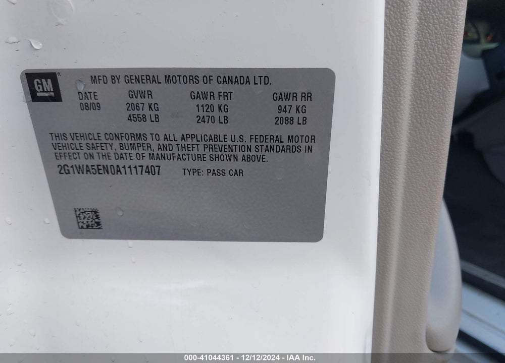 2010 CHEVROLET IMPALA LS VIN: 2G1WA5EN0A1117407