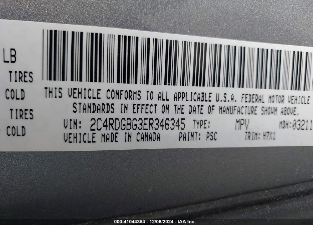 2014 DODGE GRAND CARAVAN SE VIN: 2C4RDGBG3ER346345