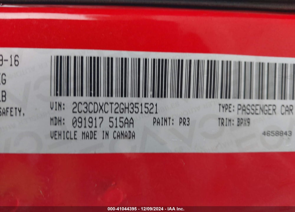 2016 DODGE CHARGER R/T VIN: 2C3CDXCT2GH351521