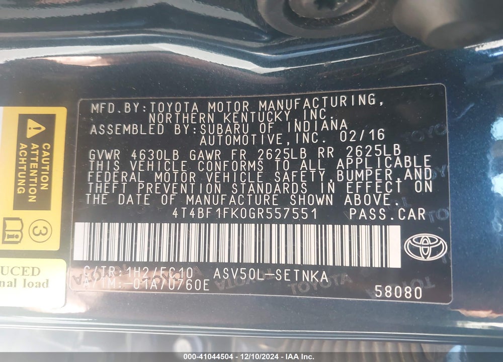 2016 TOYOTA CAMRY LE VIN: 4T4BF1FK0GR557551