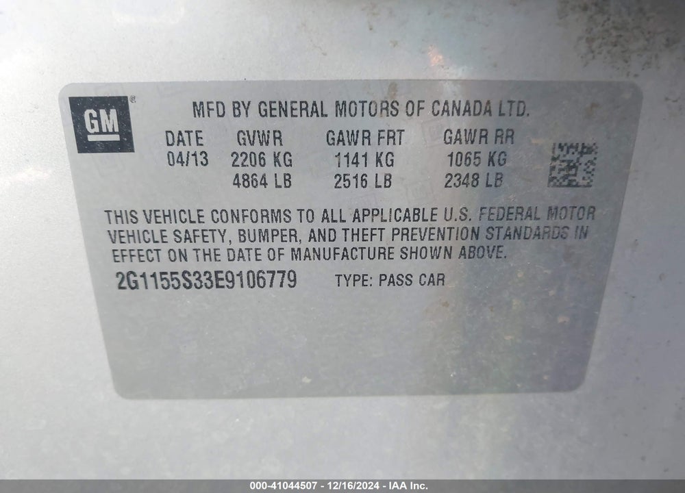 2014 CHEVROLET IMPALA 2LZ VIN: 2G1155S33E9106779