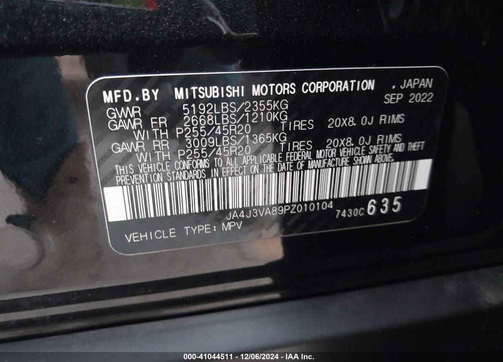 2023 MITSUBISHI OUTLANDER SEL 2.5 2WD VIN: JA4J3VA89PZ010104