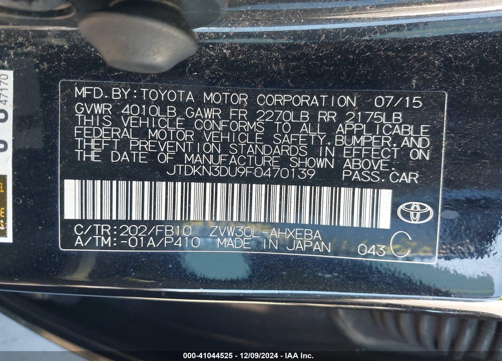 2015 TOYOTA PRIUS TWO VIN: JTDKN3DU9F0470139
