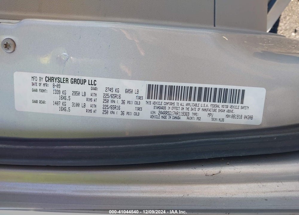 2010 CHRYSLER TOWN & COUNTRY TOURING VIN: 2A4RR5D17AR119369